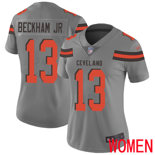 Cleveland Browns Odell Beckham Jr Women Gray Limited Jersey #13 NFL Football Inverted Legend->women nfl jersey->Women Jersey
